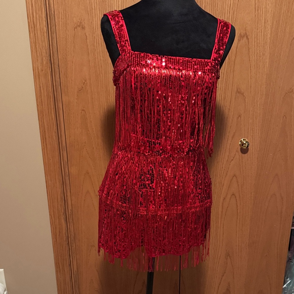 Red Sequin Fringe Dress